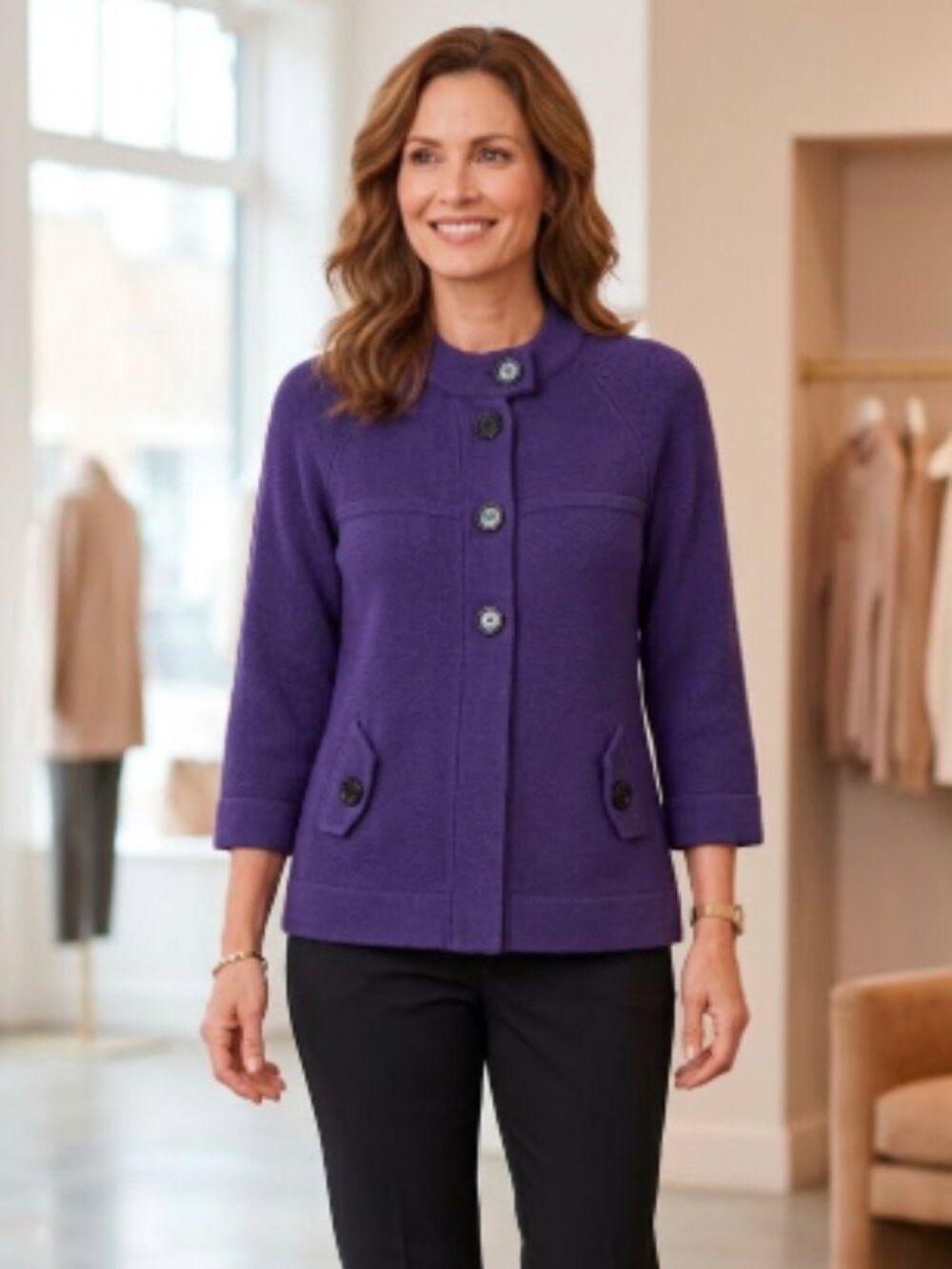 Jones New York Signature Purple Knit Button Jacket L